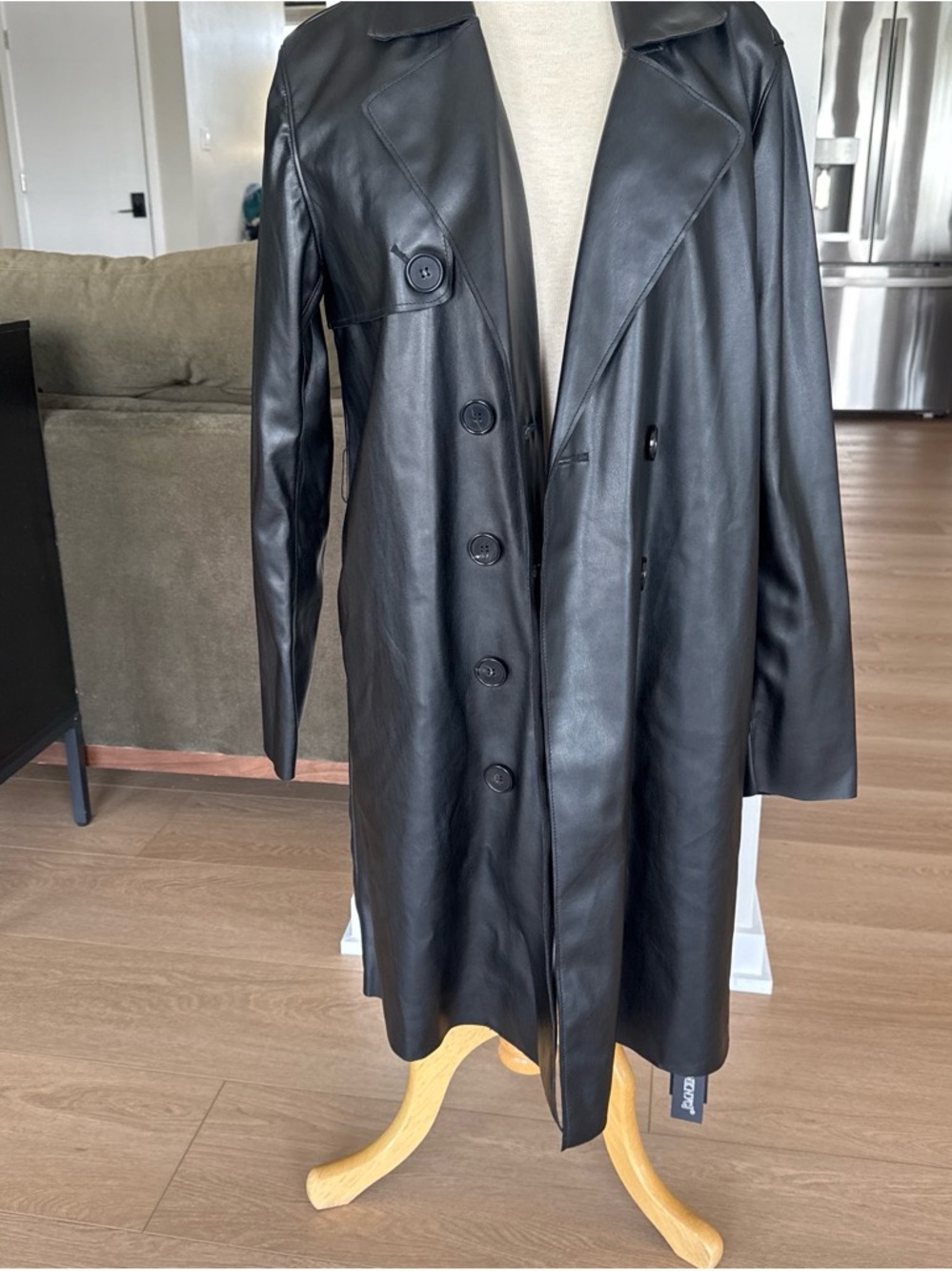 NWT- Blank NYC Black Faux Leather Long Trench Coat